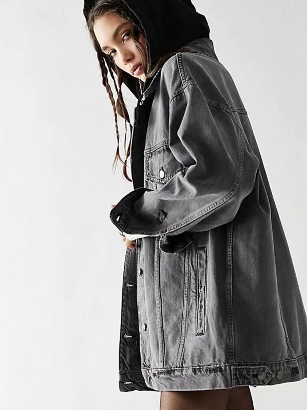 Free People We The Free Flawless Oversized Hooded Denim Jacket Large